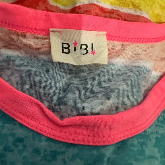 BiBi Multicolor Vibrant Stripes Short Sleeve Tee | Size M | Bright & Stylish - Picture 3 of 3